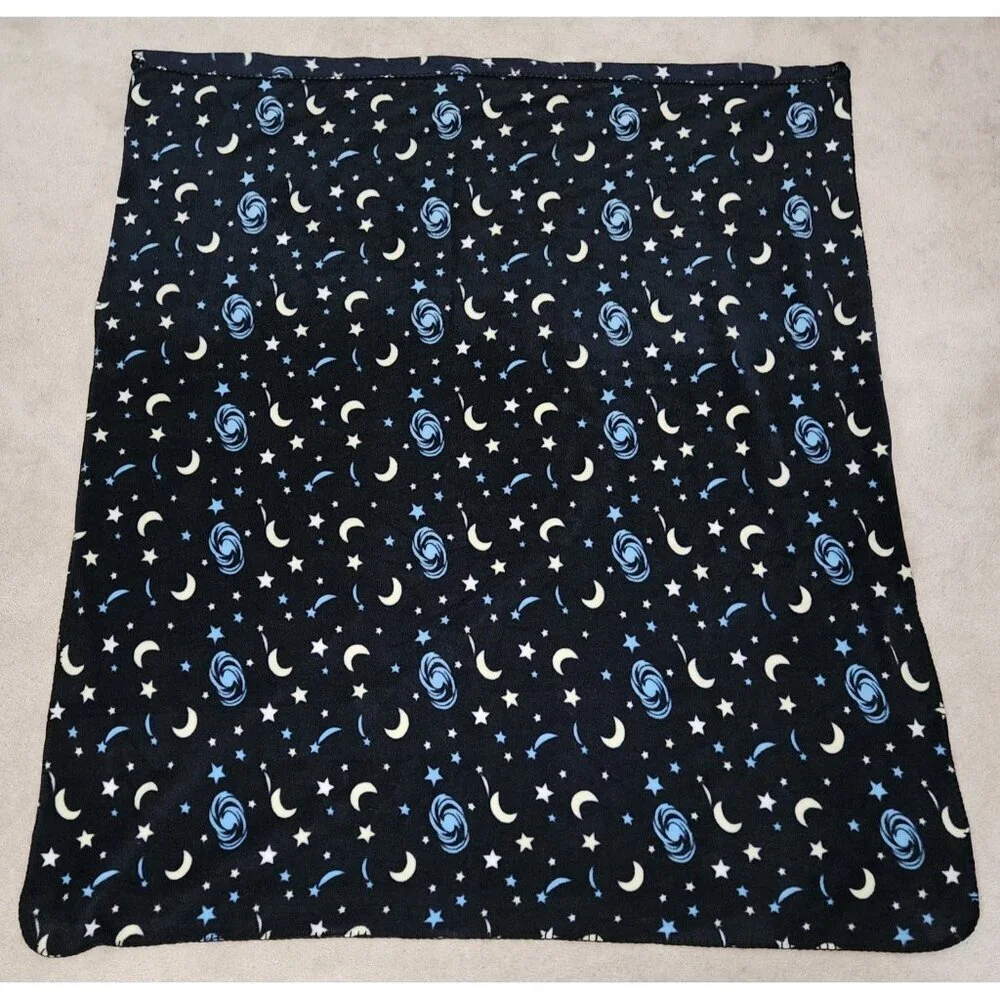 Blue White Yellow Moon Stars Fleece Blanket / Window Cover Drape 50x57 READ
